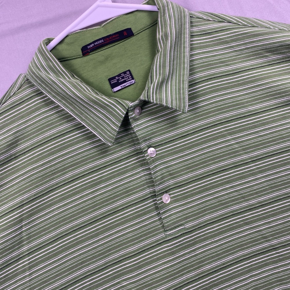 Nike Tiger Woods Collection Polo Shirt Mens XL Green Striped Breathable Golf